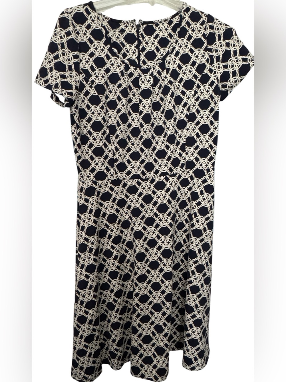 Talbots Navy and Cream Chain-Link Dress